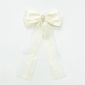 Elegante fermaglio per capelli in raso avorio con nastri in pizzo, perla e cristalli - Beige