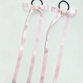 Chouchous style ballet avec nœuds roses, petite rose décorative et longs rubans en satin - Rose