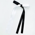 Haarclip met tweekleurige zwart-witte satijnen strik in Japanse stijl met gladde textuur - Zwart & Wit