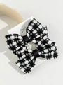 Set of two houndstooth bow hair clips in black and white vintage French style - 1# (Pair)