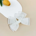 Elegant white double-layer mesh bow hair clip for women in a stylish Korean minimalist design - White