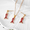 Set gioielli a coda di sirena dorata con pendente in smalto rosso e orecchini in argento S925 - Stile Coda di Pesce Rosso (AN237)