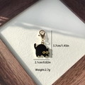 Detail showing cartoon black cat keychain dimensions with gold lobster clasp and alloy finish - Chubby Cat