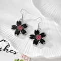 Dark cherry blossom resin earrings with pink dried flowers and gold foil accents - Rose Red Flower Style
