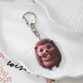 Cute acrylic hedgehog keychain with double-sided floral print and silver ring - Hedgehog with Flower