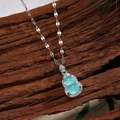 Detailed close-up of light green gourd pendant with zircon inlay on silver chain - Light Blue-Green Style (F)