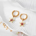 Boho-Ohrringe mit goldenem Stern, roten Trockenblumen und Perlen im Vintage-Stil - Sternförmige Rote Blume (4#)