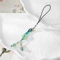 Detail von grünem Jade-Kürbis-Handy-Anhänger mit Kordel und poliertem Metallclip - Hellgrüner Friedensschnalle-Stil (Typ A)