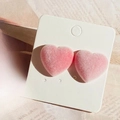 Elegantes pendientes de botón con corazón flocado rosa en cartulina blanca pura - Corazón