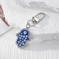 Vintage Hamsa Hand Schlüsselanhänger mit blauem Emaille Auge und funkelndem Strassstein - Silver Multi-Eye Blue Palm