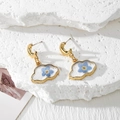 Handmade cloud resin earrings with blue real dried flowers and golden crescent hooks - Blue Flower Cloud