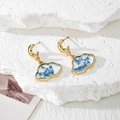 Cloud resin earrings with blue dried flowers and golden crescent moon studs - Blue Gypsophila Cloud