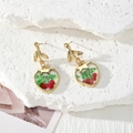 Handmade heart resin earrings with real dried flowers and gold leaf studs - Red Flower Green Baby's Breath