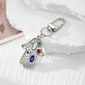 Vintage Hamsa Hand Evil Eye Keychain with silver metal hollow design and colorful stones - Silver Grid Hollow Colorful Round Palm