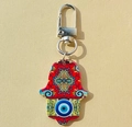 Portachiavi vintage Mano di Fatima con occhio magico in acrilico e gancio in argento - Portachiavi mano di Fatima malocchio rosso
