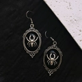 Gothic silver spider earrings with black oval frames and vintage dark aesthetic design - Black Spider Earrings