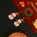 Detailed view of Christmas snowman enamel earrings with red hat and scarf accents - Snowman