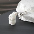 Cute white flocked rabbit keychain with silver metal spring clip for bag accessory - Congratulations Rabbit