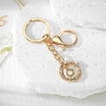 Detailed view of evil eye keychain with gold plating, sparkling rhinestones and opal stone - Gold Feather Rhinestone (5)