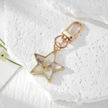 Sternförmiger goldener Schlüsselanhänger mit lila und weißen Trockenblumen - Zwei Lila Blumen Stern-Stil