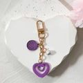 Llavero de corazón púrpura de moda con cierre dorado, campana y moneda para bolsos - Corazón Púrpura