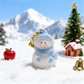 Detailed view of snowman phone charm with blue plush hat and golden metal keychain clip - Blue Knit Hat Snowman (11MR54)