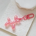 Pink laser-finish resin balloon dog keychain with matching pink D-shaped metal ring - Laser Pink
