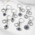 Silver Evil Eye keychain collection with Fatima Hand and heart charms and blue rhinestones - Silver Style Pendant Set
