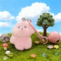 Cute pink plush puppy keychain with a large bell in a creative miniature garden scene - Pink Puppy Round Clasp