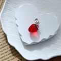Mini resin strawberry keychain pendant in translucent red with a lobster clasp hook - Red Strawberry (Silver Clasp)