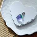 Mini resin strawberry pendant in purple with green leaves and silver metal lobster clasp - Purple Strawberry (Silver Clasp)