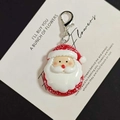 Grand pendentif Père Noël en résine avec fermoir mousqueton argenté pour sacs - Père Noël Bonnet Flocon (A)