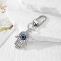 Hamsa Hand sleutelhanger met boze oog kraal en glinsterende witte strassteentjes - Zilveren Strass Hamsa Sleutelhanger