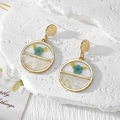 Pendientes geométricos de resina con flores secas azules y grava verde en piedra - Hoja Verde Azul Claro Piedra