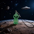 Glow-in-the-dark green resin alien phone strap and keychain with UFO space theme - Cool Style