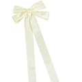 Detail of cream satin bow hair clip featuring long elegant ribbons and silky texture - Beige