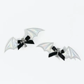 Fermagli gotici ali di pipistrello con fiocchi neri e croci argentate lucide - Ali d'Argento
