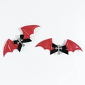 Fermagli gotici con ali di pipistrello rosse, fiocchi neri e piccole croci d'argento - Ali Rosse