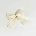 Elegant cream mesh bow hair clip with long ribbons for a sweet princess hair style - Beige