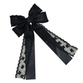 Elegante fermaglio per capelli francese con fiocco in pizzo nero e nastri di raso - Nero