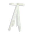 Eleganter weißer Satin-Haarclip mit Herz-Strassstein und langen Bändern auf weißem Grund - Beige