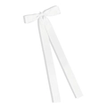 Detalle de elegante pinza de pelo con lazo largo de satén blanco y clip de resorte - Blanco