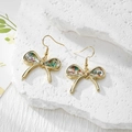 Handmade gold bow earrings with real dried flowers embedded in clear resin hooks - Stainless Steel Earring Hook / Small Floral Large Bow