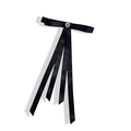 Eleganter schwarzer Satin-Schleifen-Haarclip mit Herz-Strassstein und langen Bändern - Schwarz