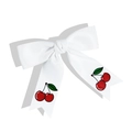 Barrette élégante en satin blanc avec imprimés cerises et un grand nœud délicat - Blanc