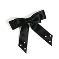 Detail of black satin bow hair clip featuring elegant handmade pearl bead decorations - Black