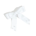 Elegante fermaglio per capelli in raso bianco con fiocco doppio, nastri e perle applicate - Bianco