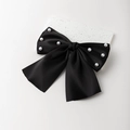 Elegante fermaglio per capelli in raso nero con perline su base in pietra - Nero