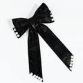 Dettaglio del fiocco per capelli in velluto nero con glitter oro e perle bianche - Stile Nero Oro (2024062704) / Nero