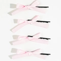 Lot de quatre barrettes à nœuds en ruban rose avec pinces à cheveux en métal noir - Rose